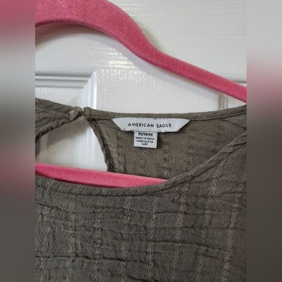 American Eagle Pastel Olive Green Smocked Long Sleeve Blouse Top M - Picture 3 of 13